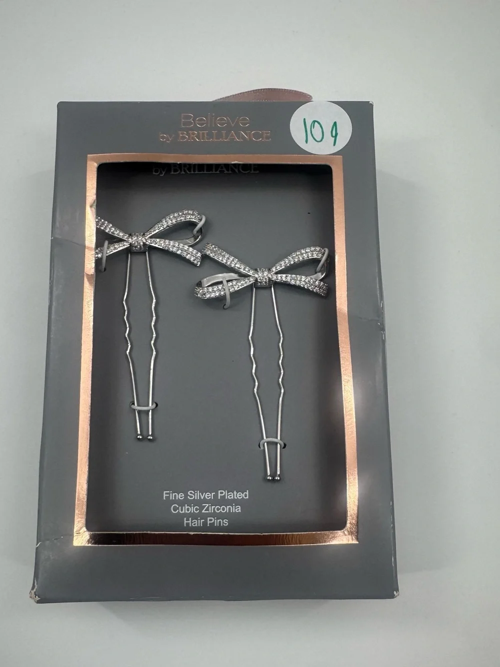 Believe by Brilliance Silver Ribbon Hair‎ Pins - Silver Cubic Zirconia